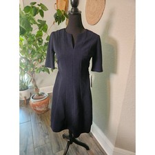 Maggy London Navy Blue Textured Crepe Fit and Flare Dress Classic Size 6 NEW