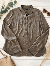 NY & Co 100% Silk Croc Print Tie Neck Blouse ...