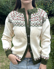 Vintage Handmade By O. Allers Nilssen Norway M 100% Wool Knit Cardigan Sweater