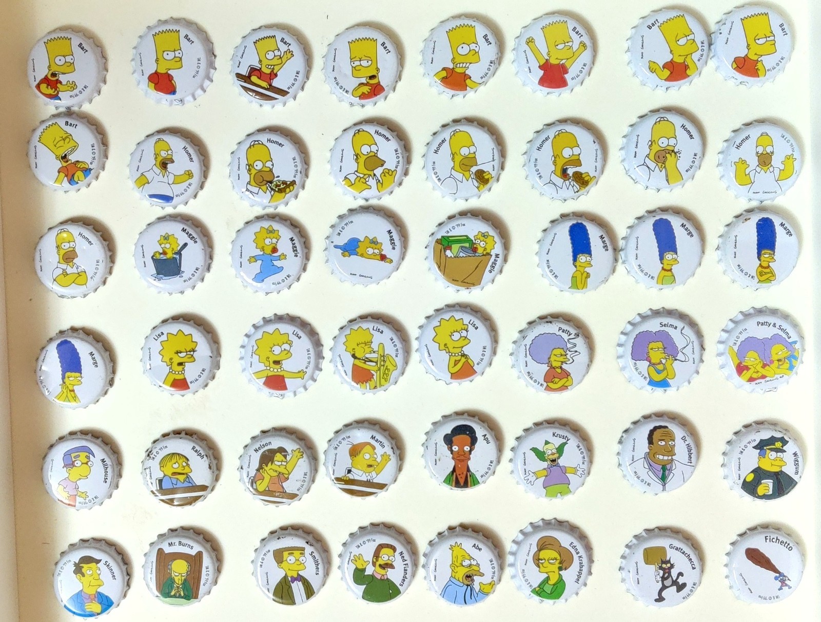 Collezione COMPLETA di tappi corona Simpson (succhi di frutta Yoga) del 1996/97