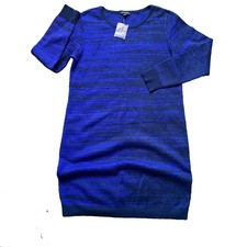 H by Halston Double Knit Jacquard Sweater Dress Marled Blue Size M | New