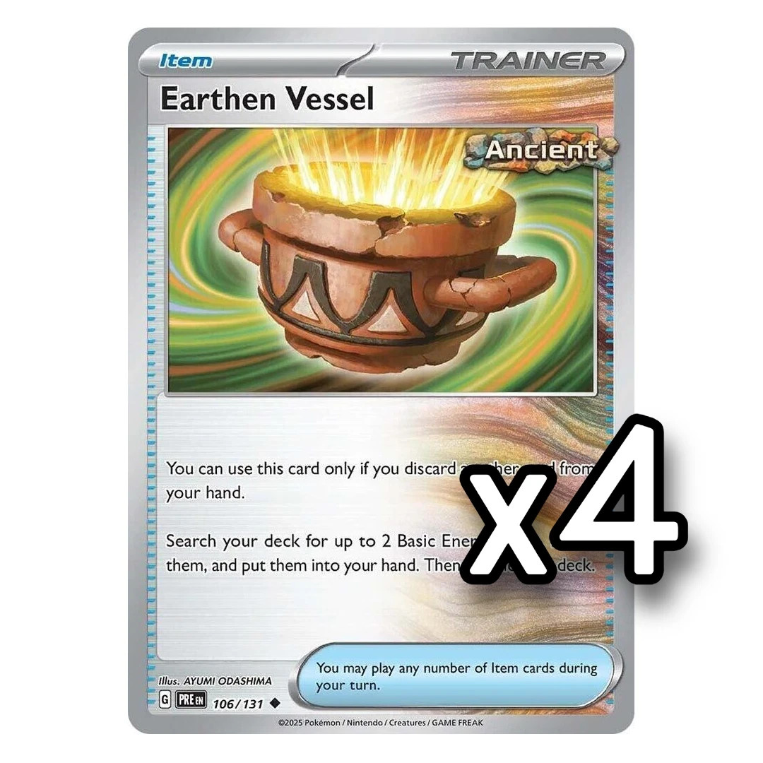 4x Earthen Vessel 106/131 Sv: Prismatic Evolutions PLAYSET x4 - Pokemon TCG - NM