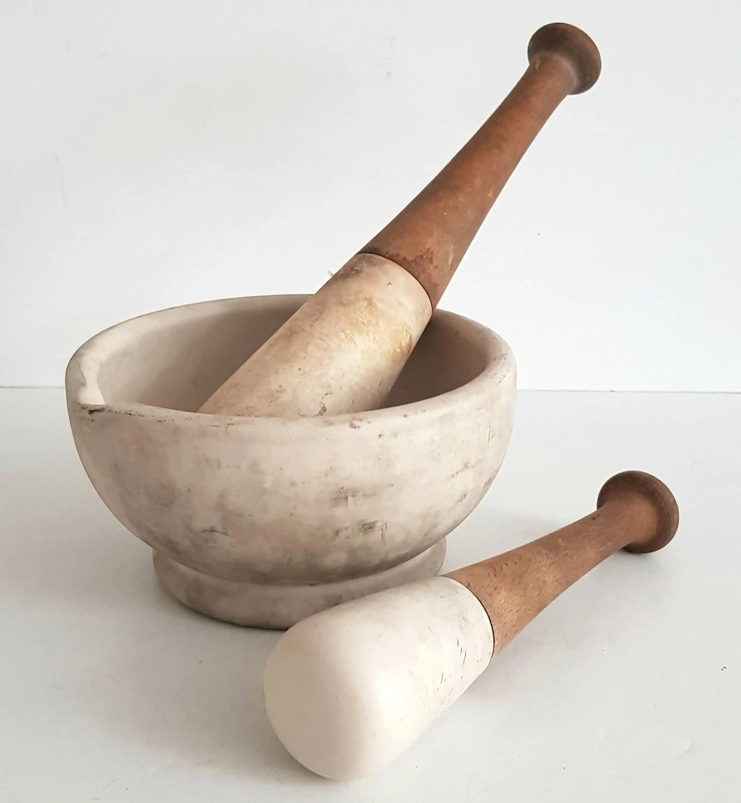 Antique ceramic pestle and mortar, 19th century English, apothecary, vintage.