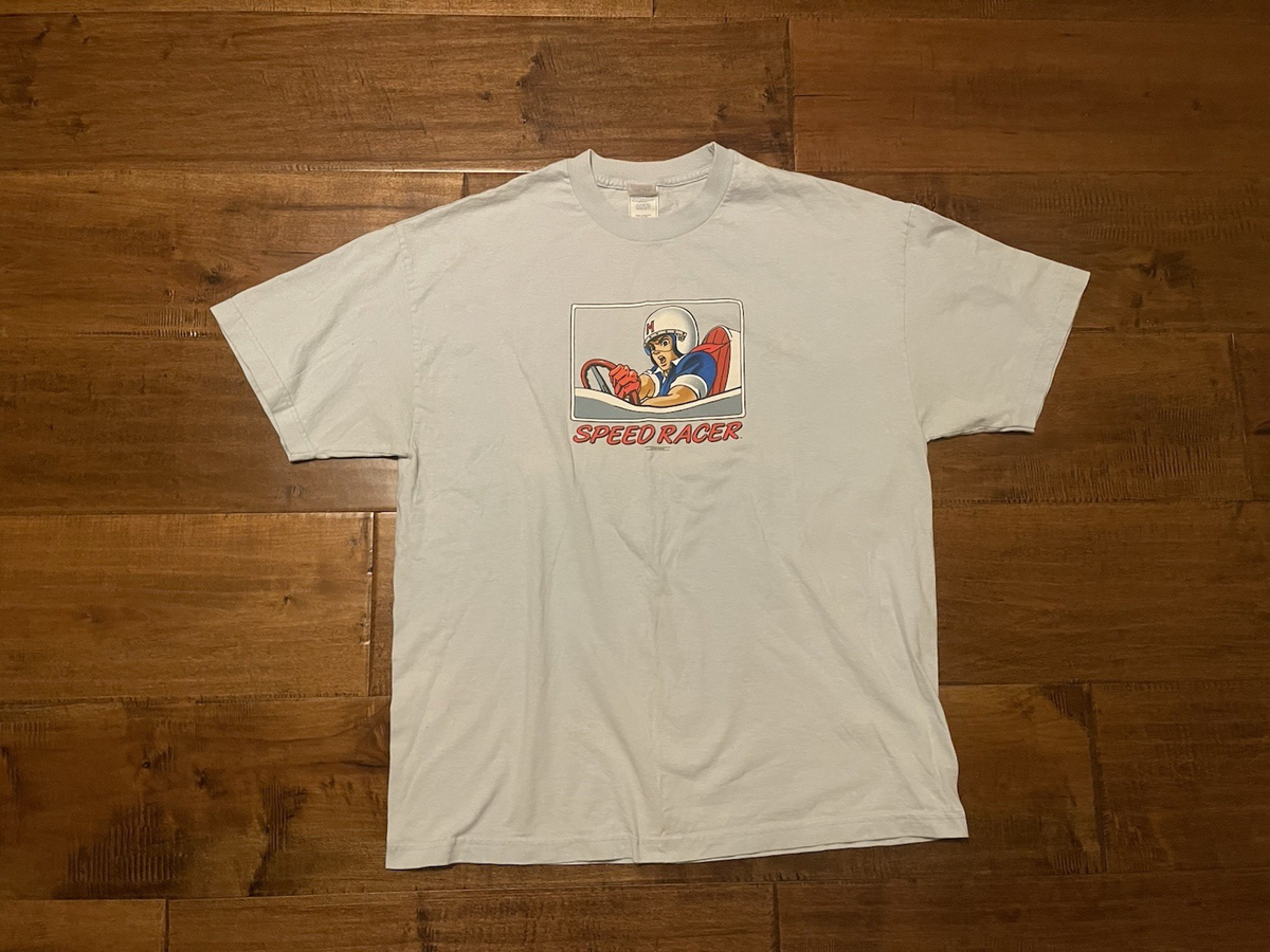 Vintage Y2K Speed Racer Anime Cartoon Light Blue S/S Tee T-Shirt 