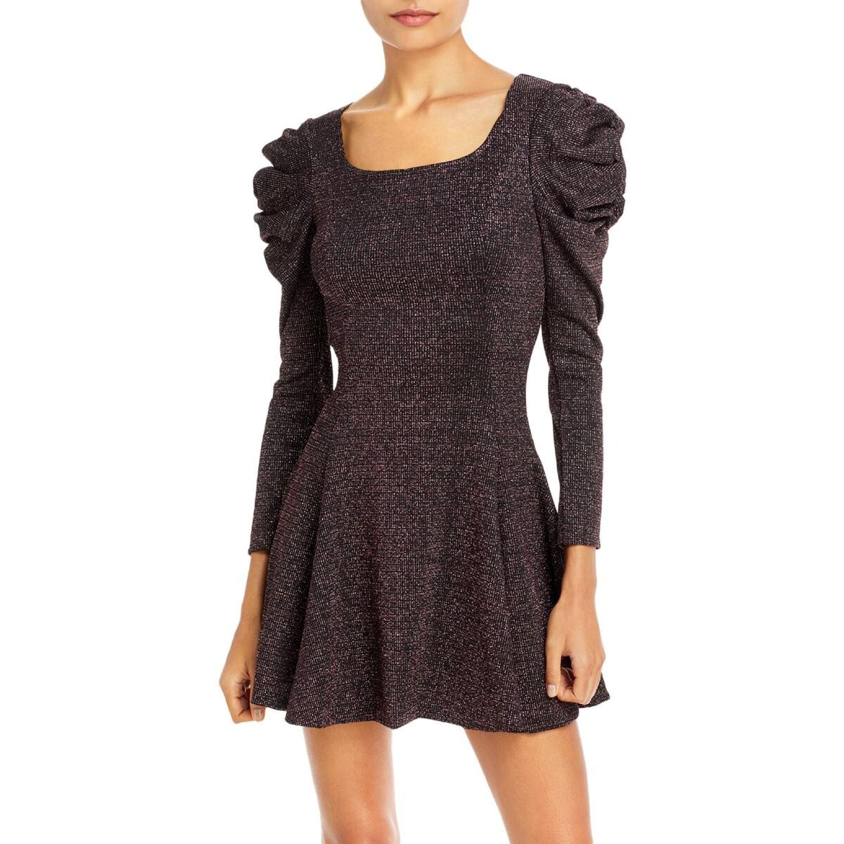 puff sleeve metallic dress Puff Sleeve Metallic Detail Dress
