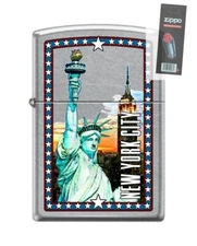 Zippo 209767 New York City Statue of Liberty Chrome Lighter + FLINT PACK