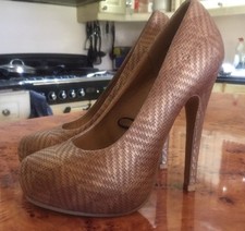 Y2K TAGLIA 5 EU 38 ORO BRONZO TESSUTO PLATEAU NASCOSTO TACCO 5,5" SCARPE CORTE