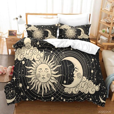 3D Planet Sonne Mond Blau Quilt Cover Set Bettbezug Bettwäsche Kissenbezüge