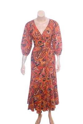 rhode resort wrap dress Rhode Resort Wrap Dress S 6 Women's Casual Printed Boho Flared Maxi NEW  34931