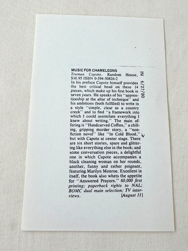 Music for Chameleons UNCORRECTED 'FIRST ISSUE' PROOF Truman Capote FINE! - Picture 9 of 9