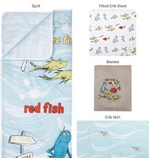 Dr Seuss 1 Fish 2 Fish 4pc Crib Bed Set New In Package Boy or Girl