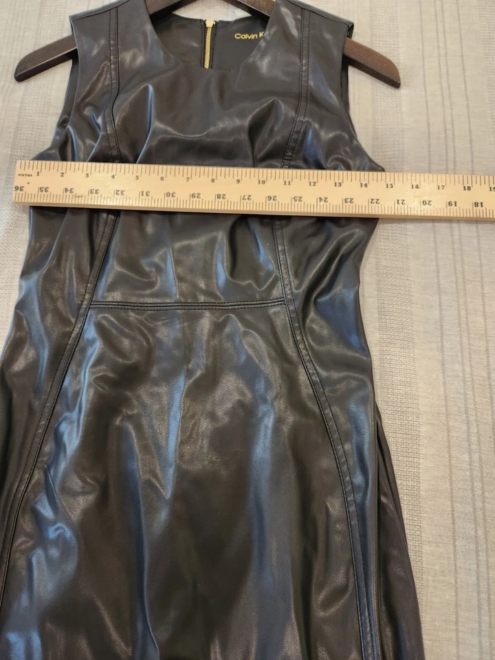 Calvin Klein Black Faux Leather Sheath Dress 2 - Image 4 of 4