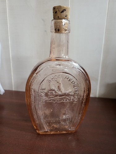 Vintage Wheaton Pink Glass Bottle & Cork Horse Shoe Medicine Co 7.5"+ - Picture 2 of 4