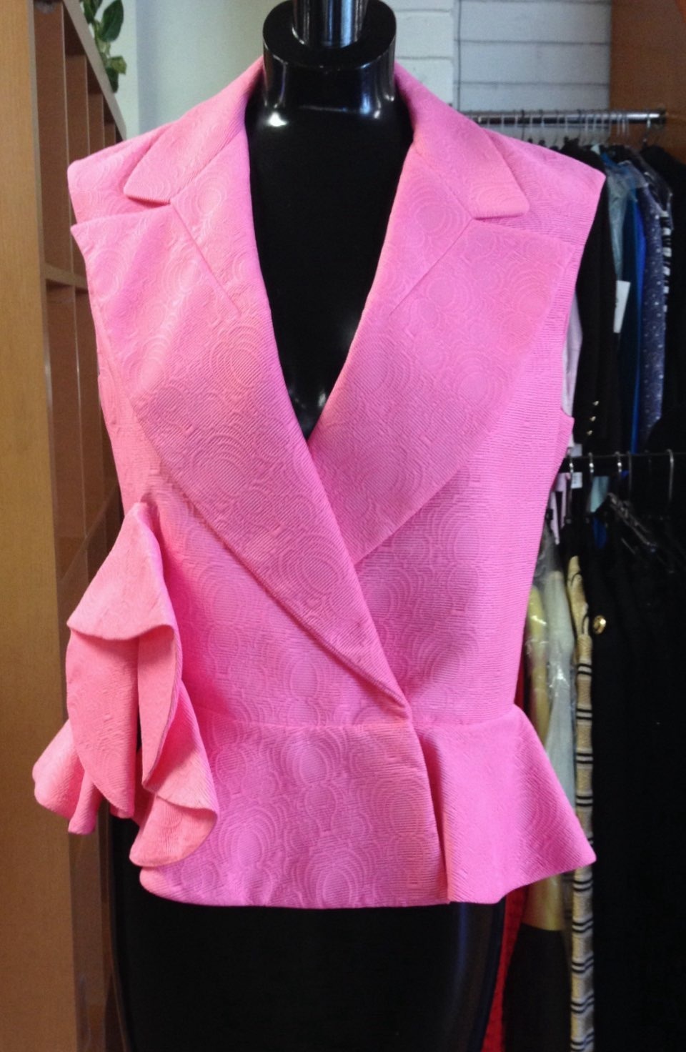 NUOVO YSL YVES SAINT LAURENT gilet giacca top JACQUARD PEPLUM CANDY ROSA 40 8