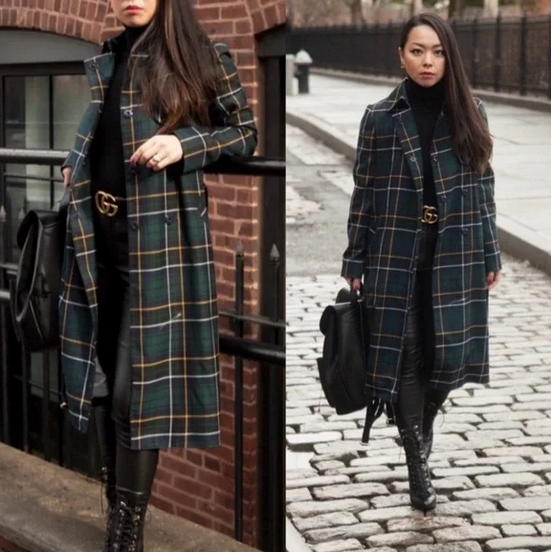 J. Crew Collection Black Watch Tartan Plaid Wool Blend Trench Coat