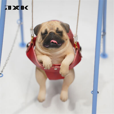 JXK 1:6 Scale Pug on the Swing Model Cute Pet Dog Animal Figure