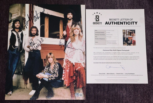 FLEETWOOD MAC Signed by JOHN, MICK & LINDSEY 11x14 PHOTO with Beckett (BAS) LOA