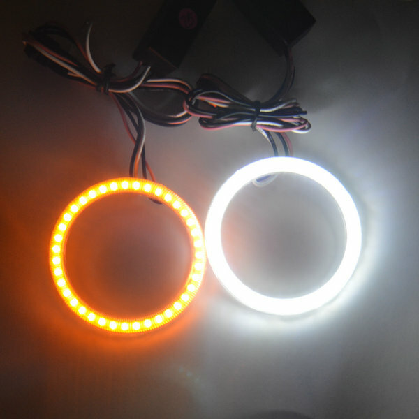 72MM LED Halo Rings SMD White Amber Dual Color LED Angel Eyes DRL ...
