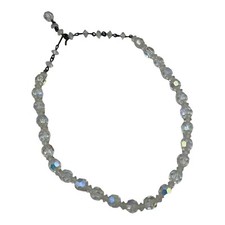 Vtg Aurora Borealis Crystal Necklace 12-15" Strand Choker Shiny Sparkly