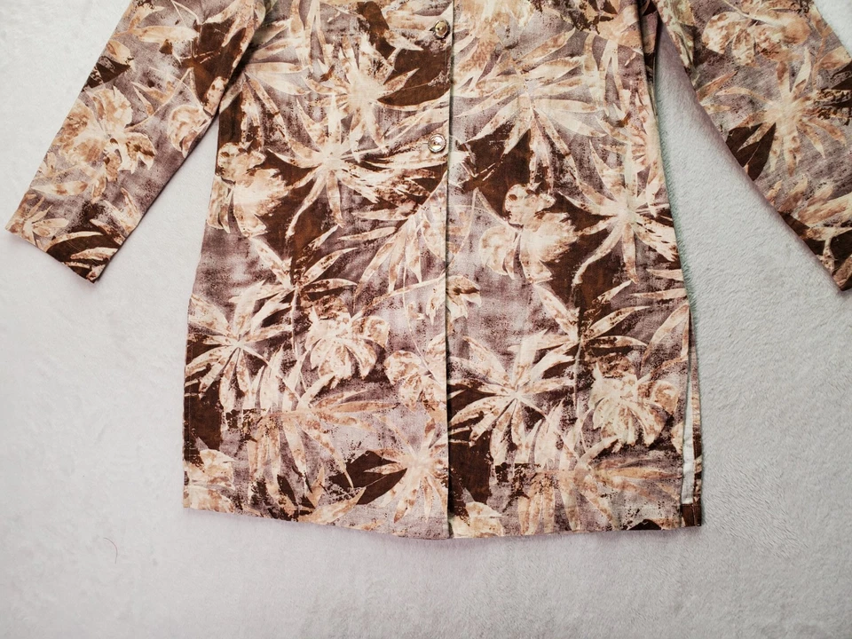 Chaqueta Coldwater Creek Mujer Mediana Marrón Floral Lino Manga Larga Botón Delantero Foto 4 de 4