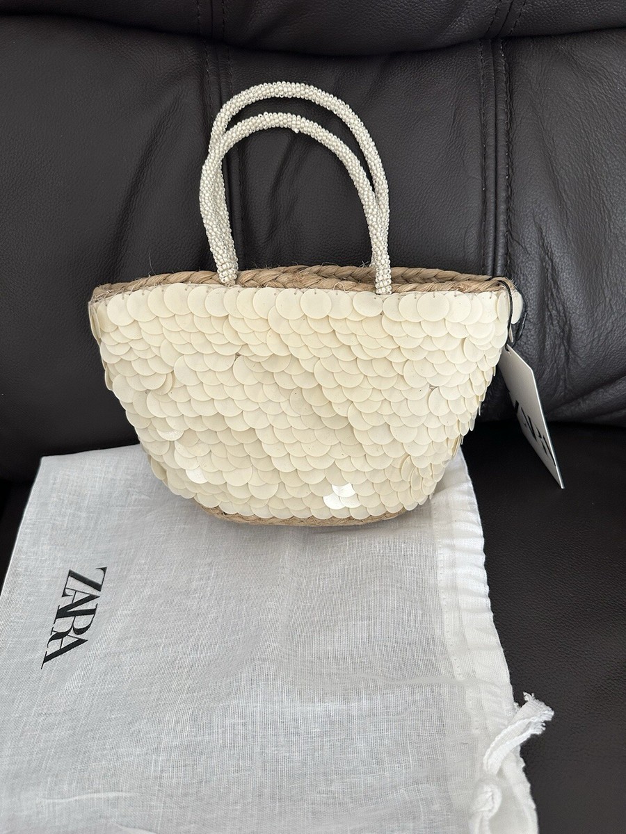 ZARA WOMAN NWT SS24 WHITE MINI BASKET BAG WITH SEQUINS New