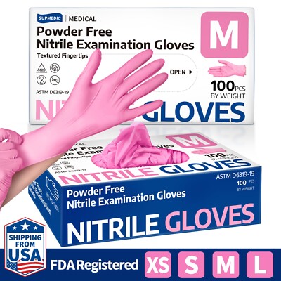 Disposable Nitrile Exam Gloves Powder-Free Food-Safe Cleaning Glove, Rose Quartz