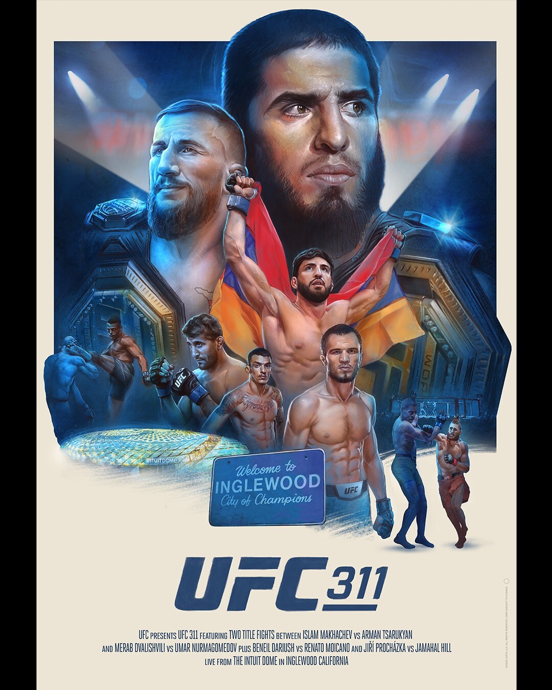 2025 Topps Now UFC 311 Makhachev vs Moicano ARTIST FIGHT POSTER 2