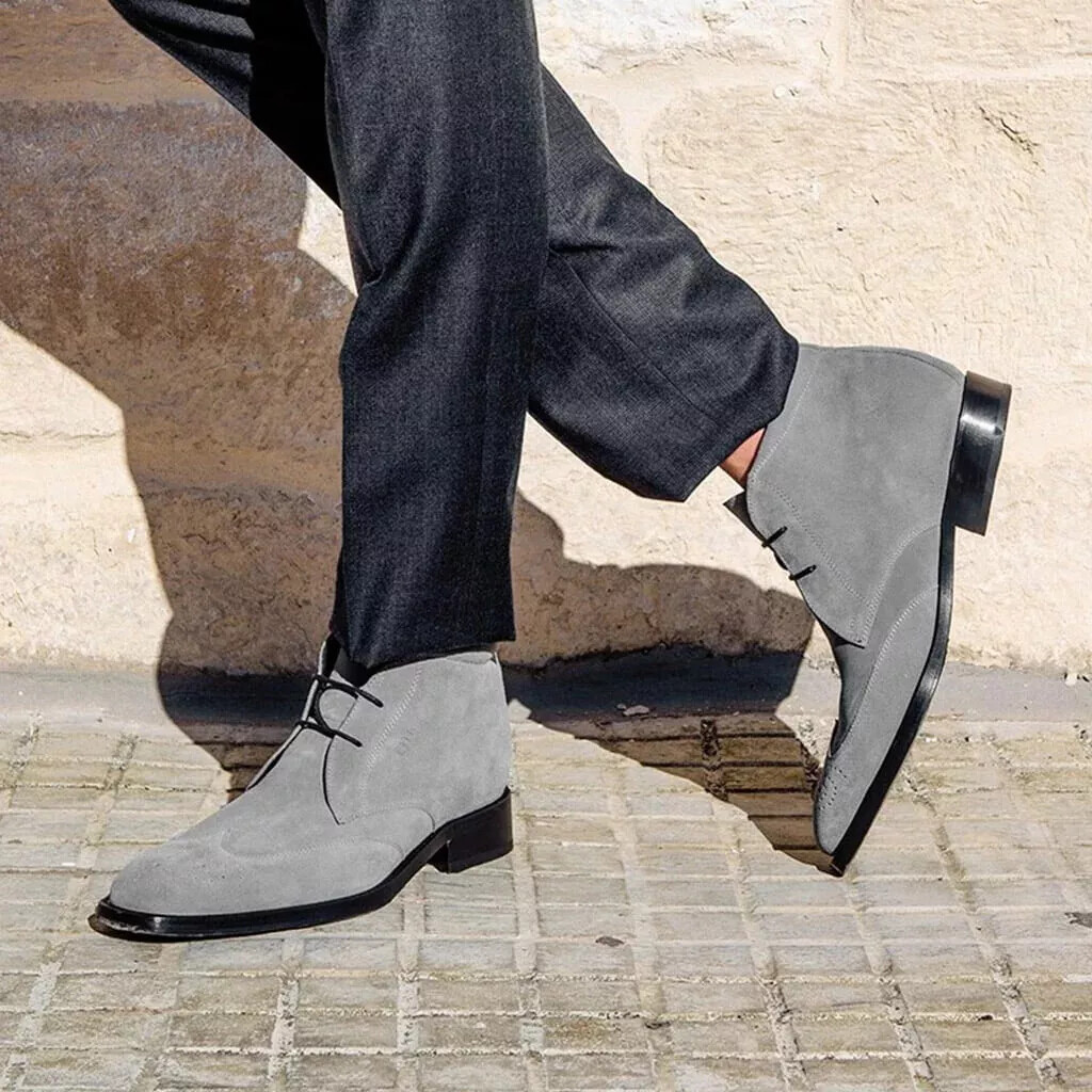 Shadow Grey Gray Suede Boots Men's Handmade Mens Gray Suede