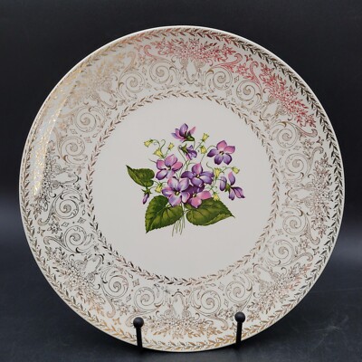Vintage Cunningham & Pickett Spring Violets 22 KT Gold Trim 10  Dinner Plate(s)