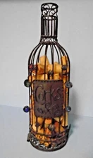 Wine Glass Cork Holder Cage - 13 1/2"  Glass Beads- Sculpted Metalwork-Corks