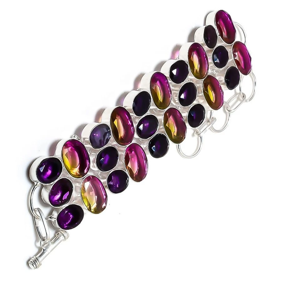 925 Sterling Silber Ametrin & Amethyst Edelstein Handarbeit Schmuck Armreif A... - Bild 4 von 4