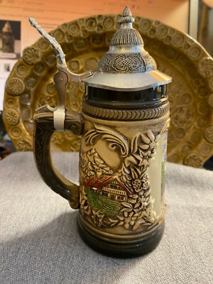 HANDARBEIT Beer STEIN Germany RAMSTEIN Pewter HANDLE Marked 5''  ~ Free Ship!