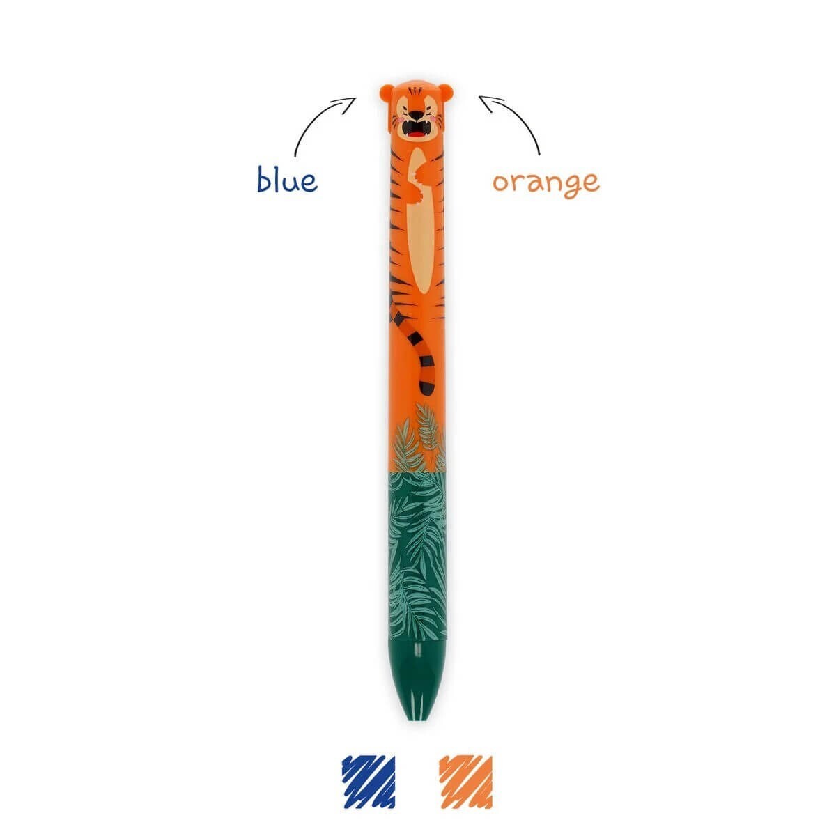 Legami Ballpoint Pen 2 Colour Click Blue Orange Ink Tiger – Fun Stationery Gift