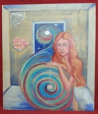 Old Vintage Artist Original Art Painting Hand Painted Wood Panel  