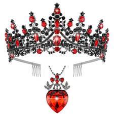 Queen Hearts Crown Tiara Necklace Set for Women Girls, Queen of Hearts Crown C