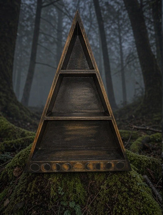 Dark Wood Pyramid Wall Shelf, 3 Shelves, Gypsy Witchy, Altar, Whimsigoth Decor