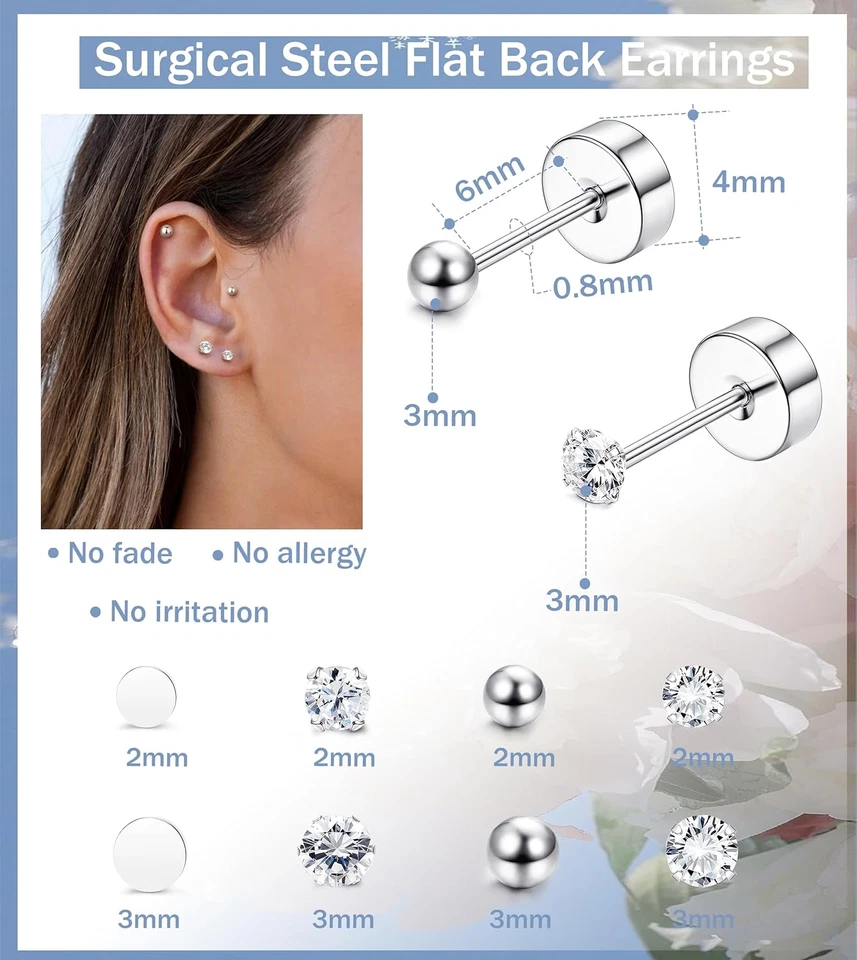 THUNARAZ 16 pares de pequeños aretes de cartílago para mujer y hombre planos de acero quirúrgico Foto 3 de 4
