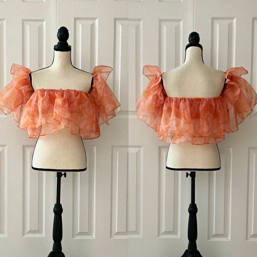 Show Me Your Mumu Rossella Floral Off Shoulder Ruffle Sheer Chiffon Crop XS