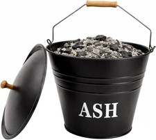 12L Ash Bucket  With Lid Wooden Handle | 3.2 Gallons | Fireplace Ash Container