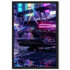 Neon City Sports Car Wall Art Canvas Oil Paintings Reproduction