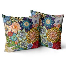 Boho Floral Throw Pillow Covers Set of 2 Colorful Boho Flower Decorative Cush...