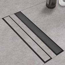 24" Black Stainless Steel Linear Shower Drain with Tile Insert Hair Catcher