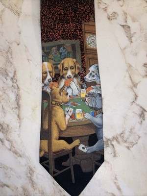 Vintage Ralph Marlin Dogs Playing Poker Tie VG pre owned