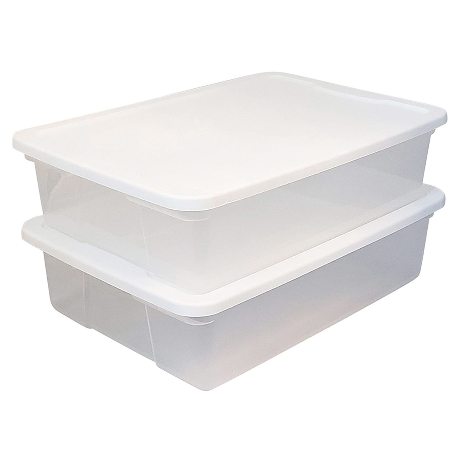 Homz 28 Quart Clear Underbed Storage Bins with White Lids, 2-Pack  