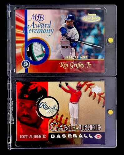KEN GRIFFEY JR. MARINERS TOPPS - UPPER DECK JERSEY PATCH / BALL LOT OF 2 CARDS