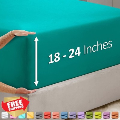 Hearth Harbor Teal Twin Fitted Sheet Deep Pocket 18-24''
