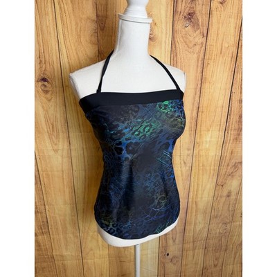 Hapari Tankini Swim Top Convertable Blue Green Black Leopard Size 8-10 M
