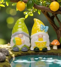 Ceramic Summer Lemon Gnome Salt and Pepper Shakers, Gnome Lover Gift, Fairy Gard
