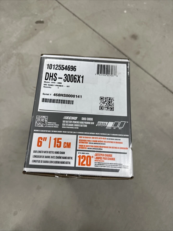 NEW Echo 6 Inch Chainsaw 56V Pruning Saw Kit w/ Battery & Charger DHS-3006X1 - Image 2 of 4