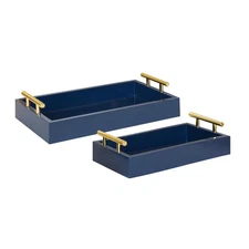 Lipton Modern Tray Set, Set of 2, Navy Blue and Gold, Glam Decorative Trays f...